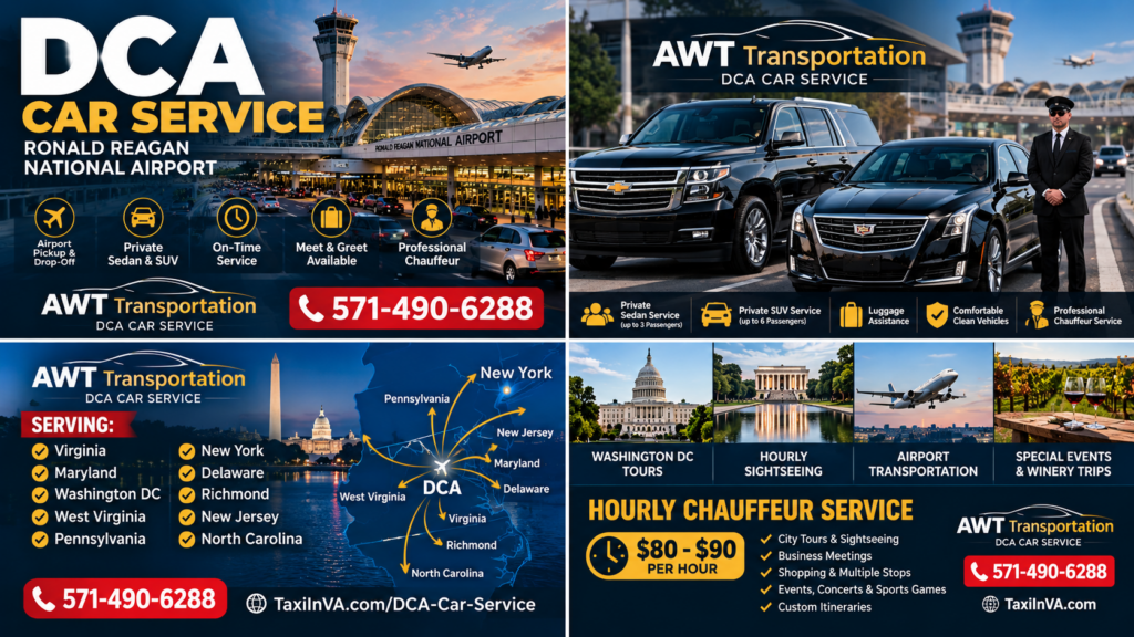 AWT Transportation DCA Car Service with black Chevrolet Suburban at Ronald Reagan Washington National Airport